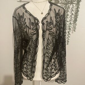 Sheer Black Embroidered Cardigan Marina Bresler